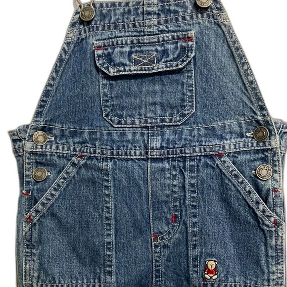 CARTERS Denim Jean Shortalls Overalls TEDDY BEAR Snap Bottom Buckle 12 Months - Picture 8 of 13